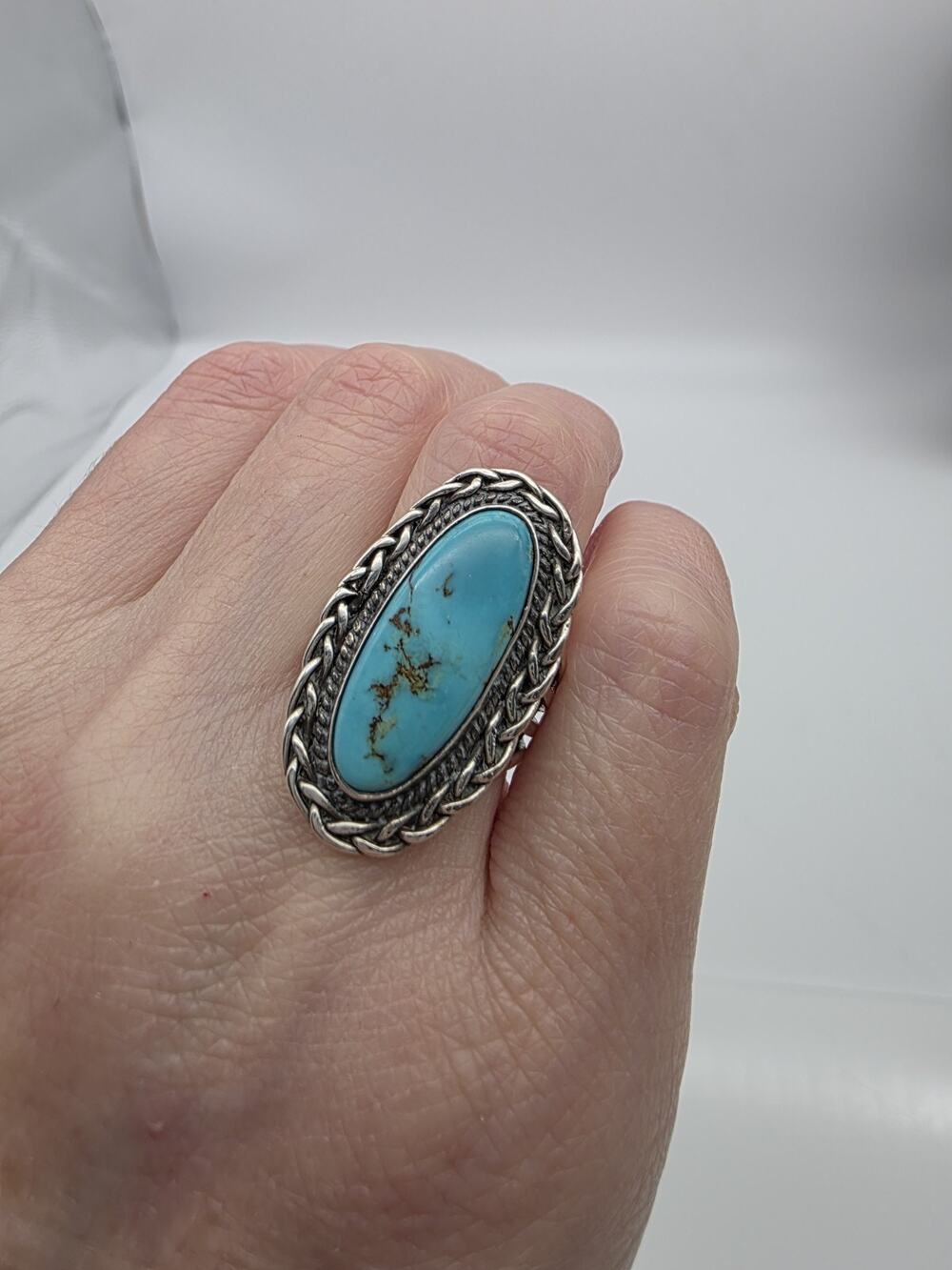 Native American Sterling Silver 925 Turquoise Ring Size 7.5